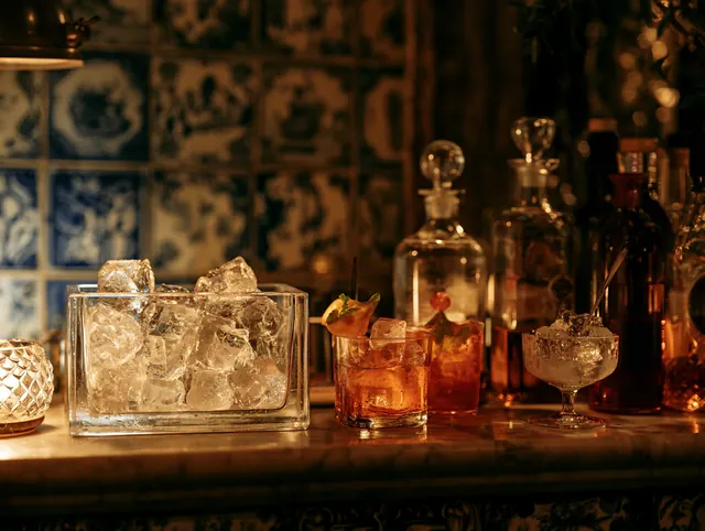 Balcão de cocktail bar com azulejos em Lisboa